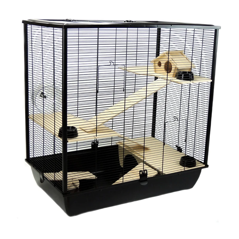 Hamster & Rat Cage 78cm x 48cm x 80cm - Plaza Tall Multi-Level Black | Little Friends