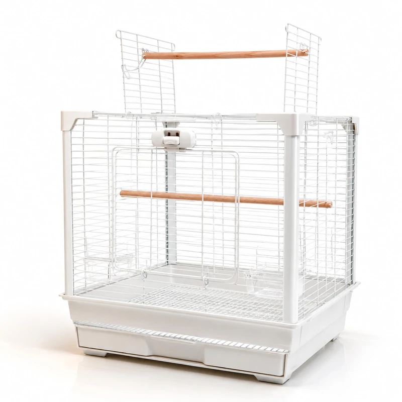 Little Friends Treetop Bird Cage for Budgies, Canaries & Finches - White Top-Opening Cage with Wooden Play Perch & Front Door, 47 x 47 x 63 cm - Image 1