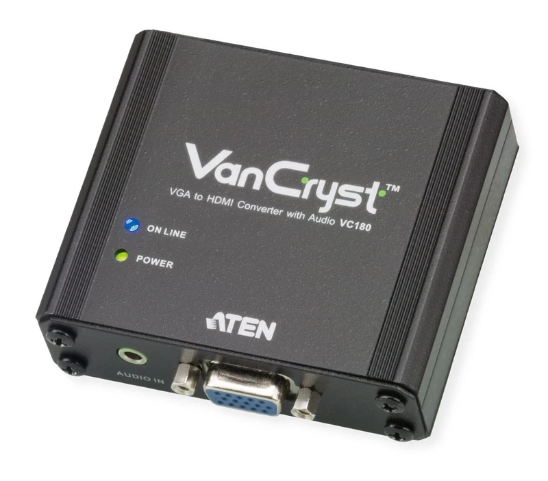 ATEN VGA to HDMI Converter with Audio VC180, up to 1080p, WUXGA, screen position settings, supports analog stereo audio input, support Windows and Mac, No software, UK, #1 KVM Market Leader