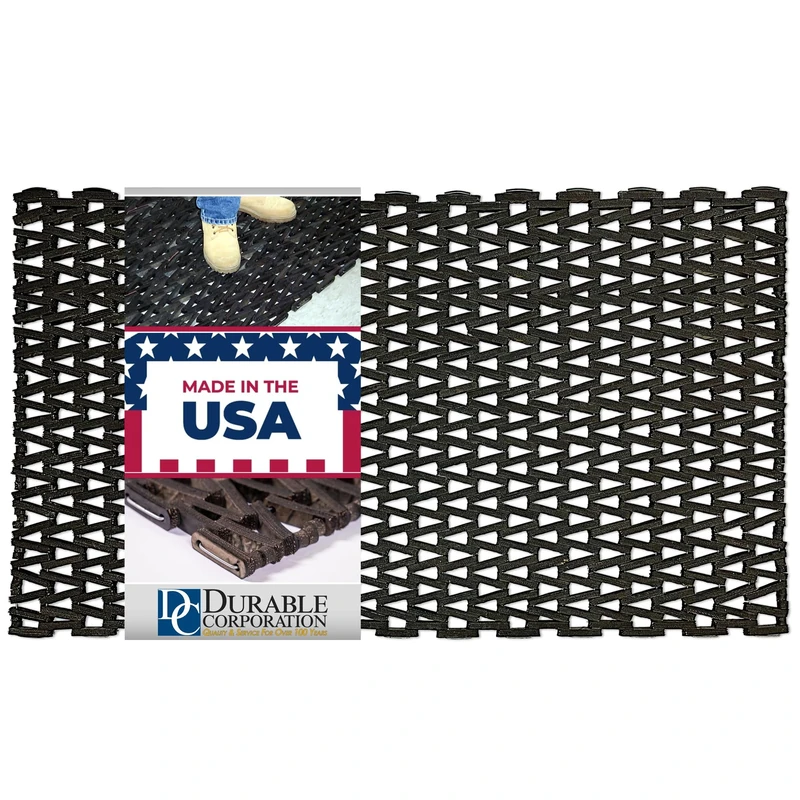 Durable Corporation 108 Recylcled Tire-Link Anti-Fatigue Mat, for Wet Areas, Herringbone Weave, 30" Width x 48" Length x 5/8" Thickness, Black