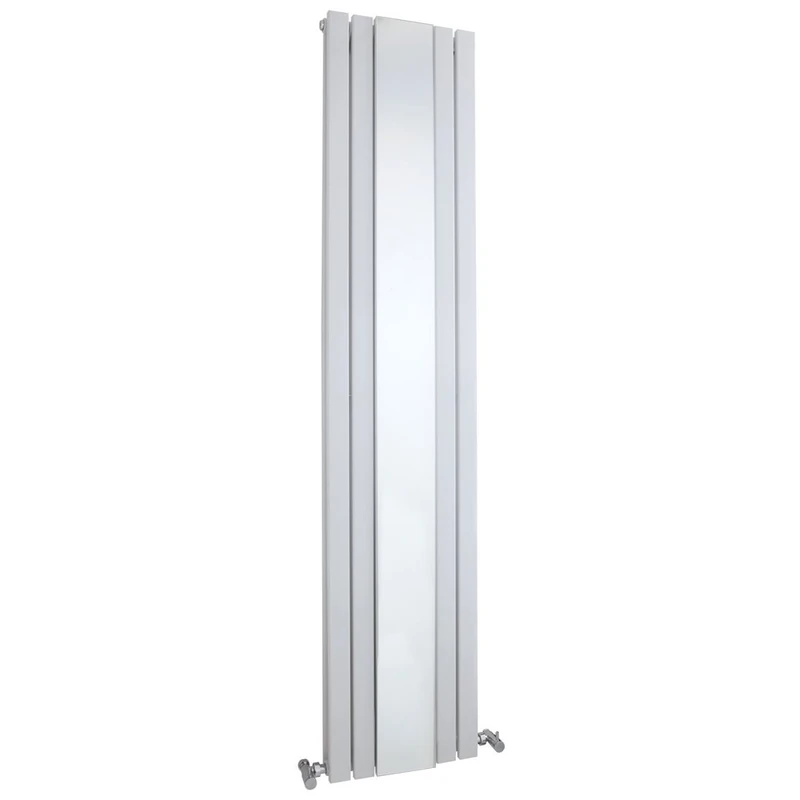 Hudson Reed HLW64 Sloane Modern Bathroom Vertical Designer Double Panel Radiator with Mirror (Excludes Valves), 1800mm x 381mm, Satin White, Set of 2 Pieces