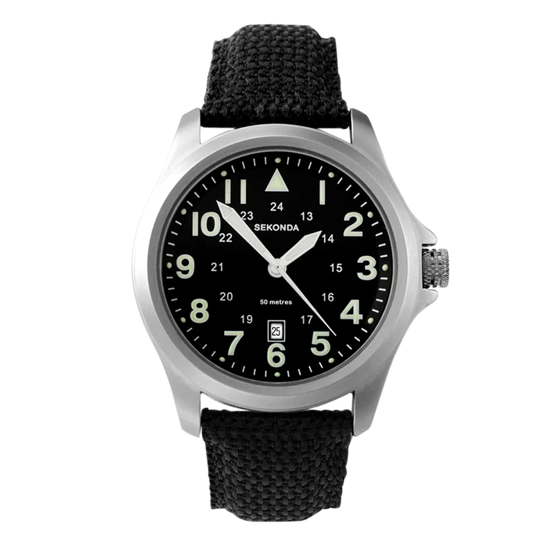 Sekonda Men's Quartz Watch with Black Dial Analogue Display and Black Nylon Strap 3347.27
