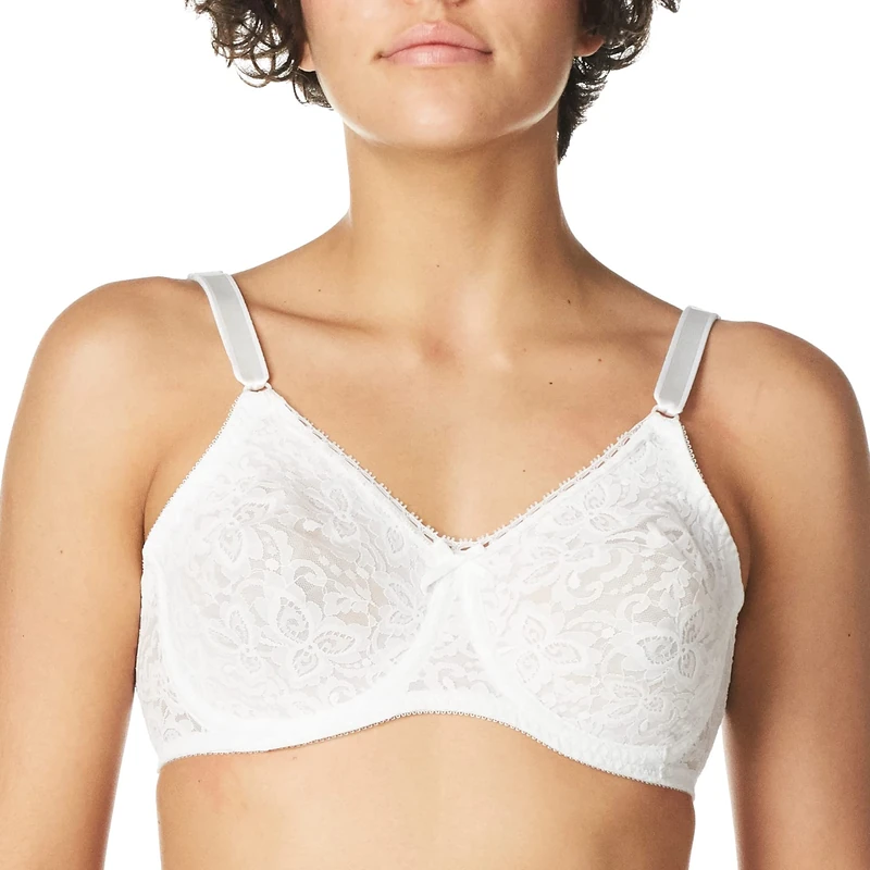 Bali Women's N Smooth Stretch Lace Underwire Bra Df3432, Opaque, White, 42C