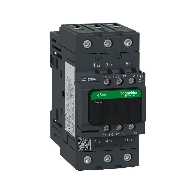 Schneider Electric TeSys Deca contactor,3P(3NO),AC-3/AC-3e,=440V 50A,24V DC standard coil,LC1D50ABD