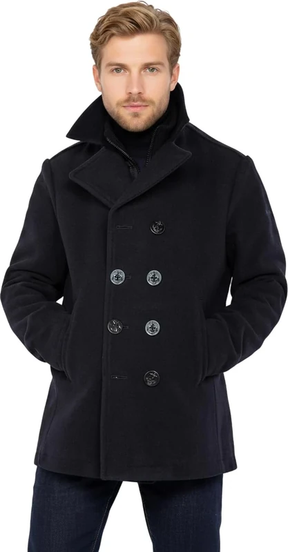 Schott NYC Men's Cyclone 2 Peacoat Reefer Long Sleeve Coat, Blue (Navy), XX-Large