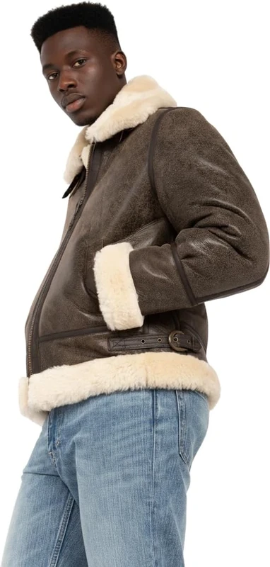 Schott NYC Men's Lc1259 B-3 Leather Long Sleeve Coat, Brown, XX-Large