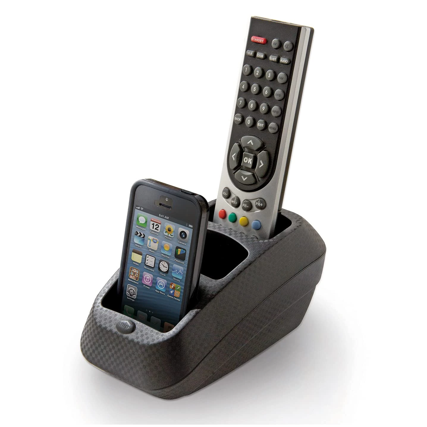 Snips Smartphone & Remote Holder - Remote Control Organiser - Caddy Black Color - Non-Slip - Recycled Plastic - Made in Italy - 0% BPA & Phthalate-free
