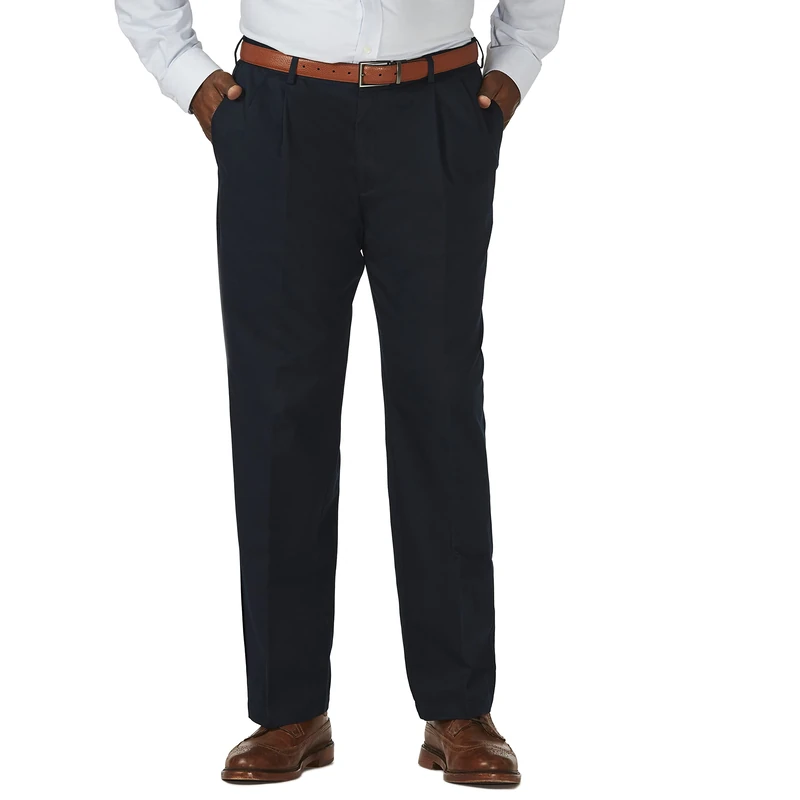 Haggar Men's Big & Tall Work to Weekend Hidden Expandable-Waist Plain-Front Pant - Blue - 58W x 32L