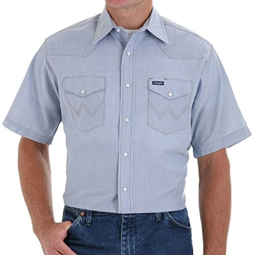 Wrangler Men's Big-Tall Authentic Cowboy Cut Work Western Short Sleeve Shirt,Medium Blue,20" Neck