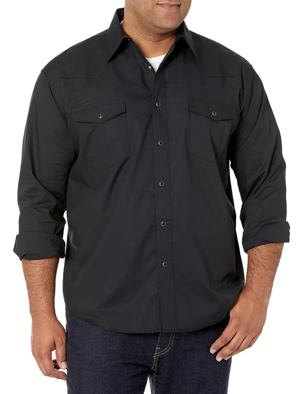 Wrangler Men's Sport Western Basic Two Pocket Long Sleeve Snap Shirt Shirt, Black, 4X