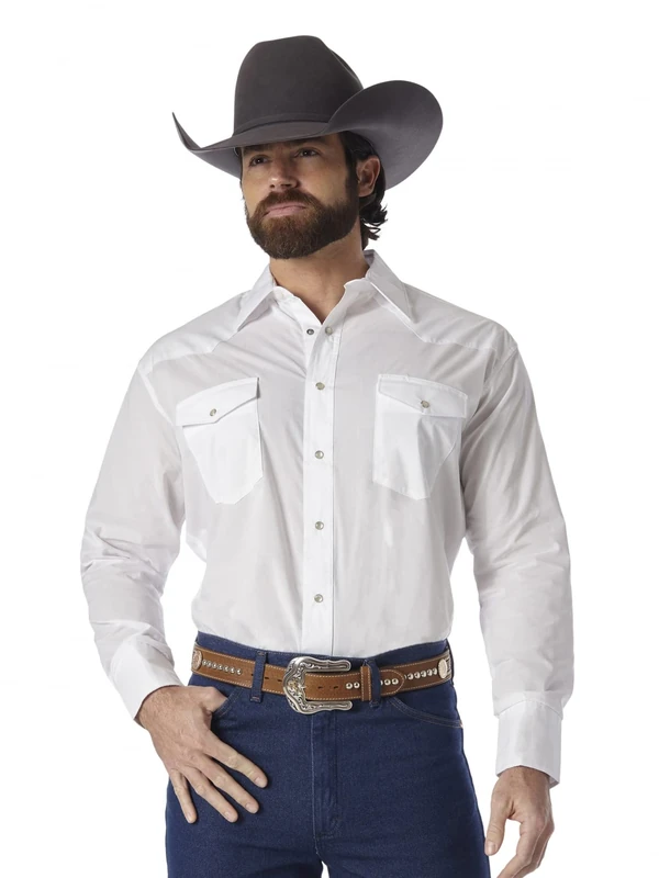 Wrangler Men's Sport Western Basic Two Pocket Long Sleeve Snap Shirt Shirt, White, XXL