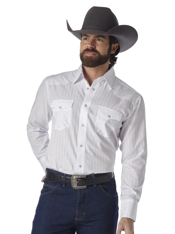 Wrangler Men's Sport Western Two Pocket Long Sleeve Snap Shirt, White, XXL Tall