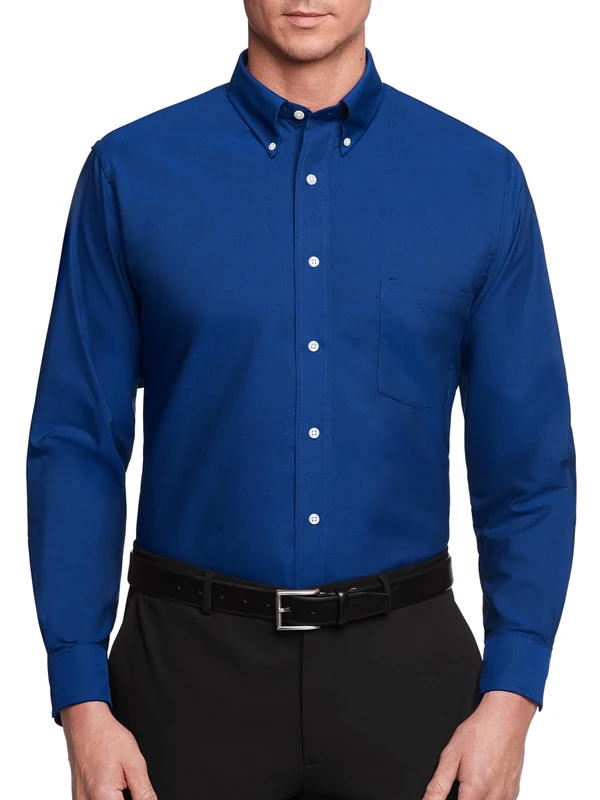 Van Heusen Men's Dress Shirt Regular Fit Oxford Solid Buttondown Collar, English Blue, XL