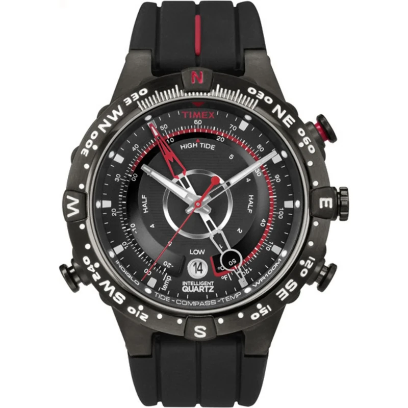 Intelligent Quartz Timex Watch with Black Dial Analogue Display and Black Silicone Strap - T2N720