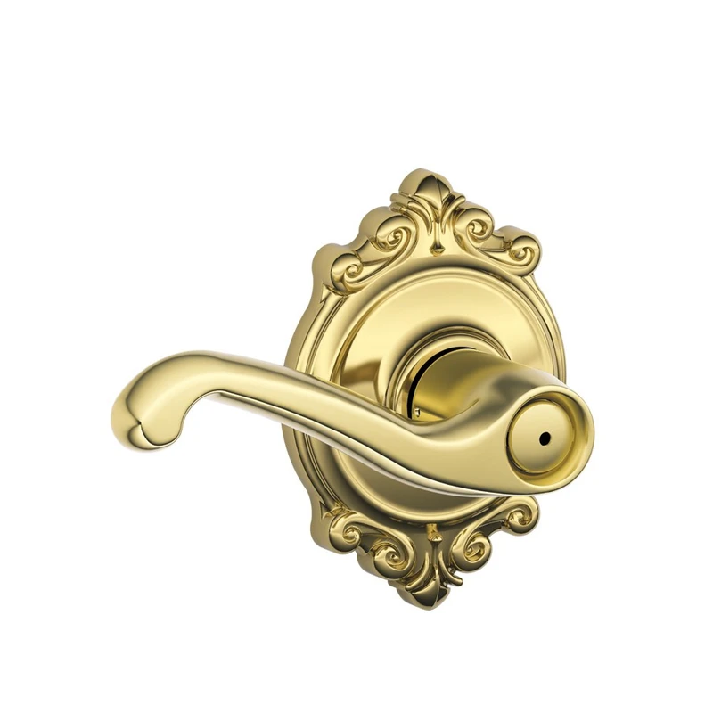 Schlage F40 FLA 605 BRK Brookshire Collection Flair Privacy Lever, Bright Brass