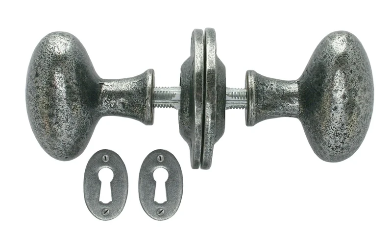 From the Anvil Pewter Oval Mortice/Rim Knob Set