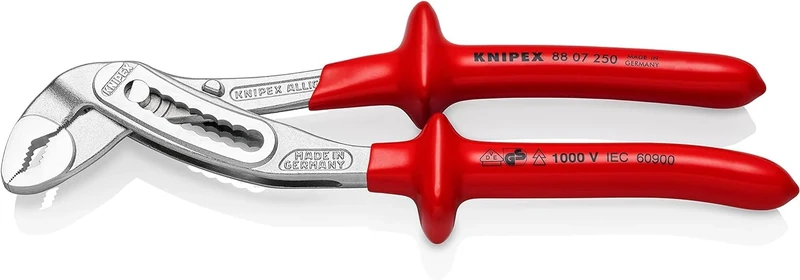 KNIPEX Alligator Water Pump Pliers Chrome-Plated with Dipped Insulation, VDE-Tested 250 mm, 88 07 250
