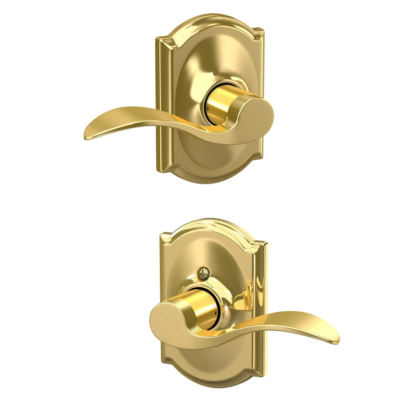 SCHLAGE Accent Lever with Camelot Trim Hall and Closet Lock in Bright Brass - F10 Acc 605 CAM