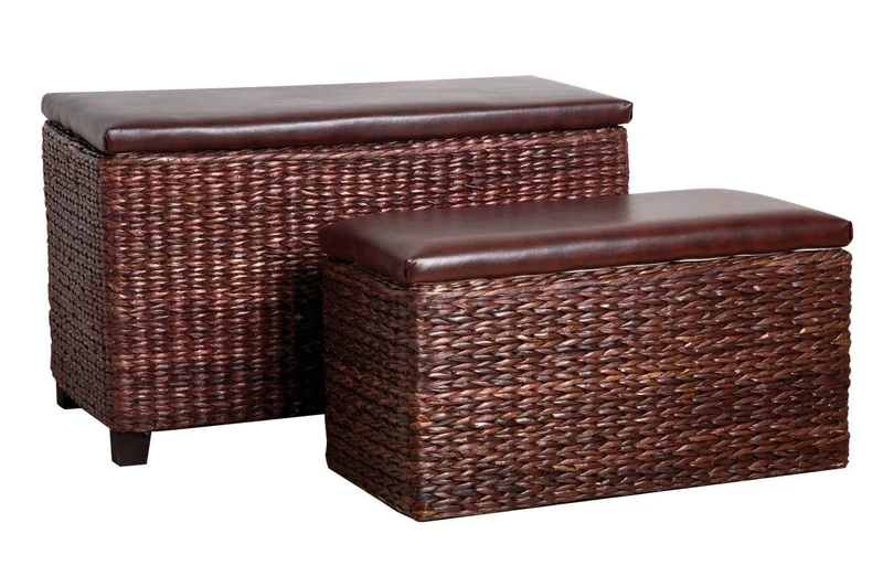 Premier Housewares Cattail Leaf Storage Seats - Set of 2, Brown