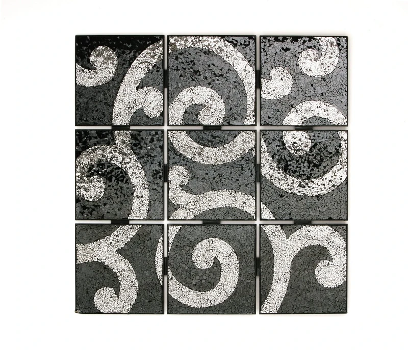 Premier Housewares Opulence Silver Mosaic Wall Art, 9-Pieces - Silver/Black