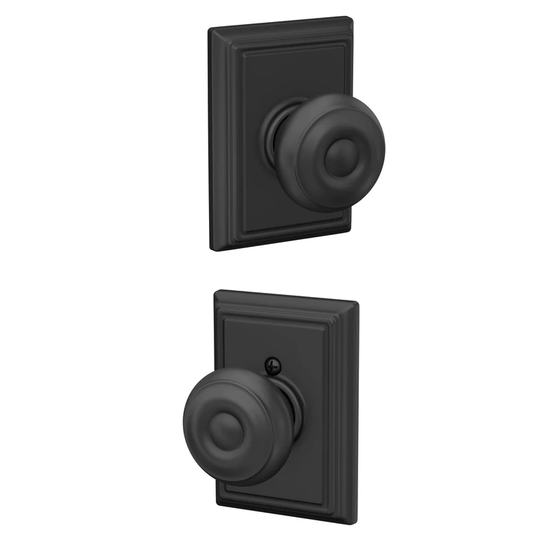 SCHLAGE F10 GEO 622 ADD Georgian Door Knob with Addison Trim Hall & Closet Passage Handle, Matte Black