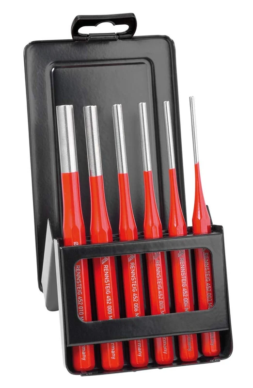 Rennsteig 425 530 6 "Exclusive" Parallel Pin Punch Set in Metal Case, Red