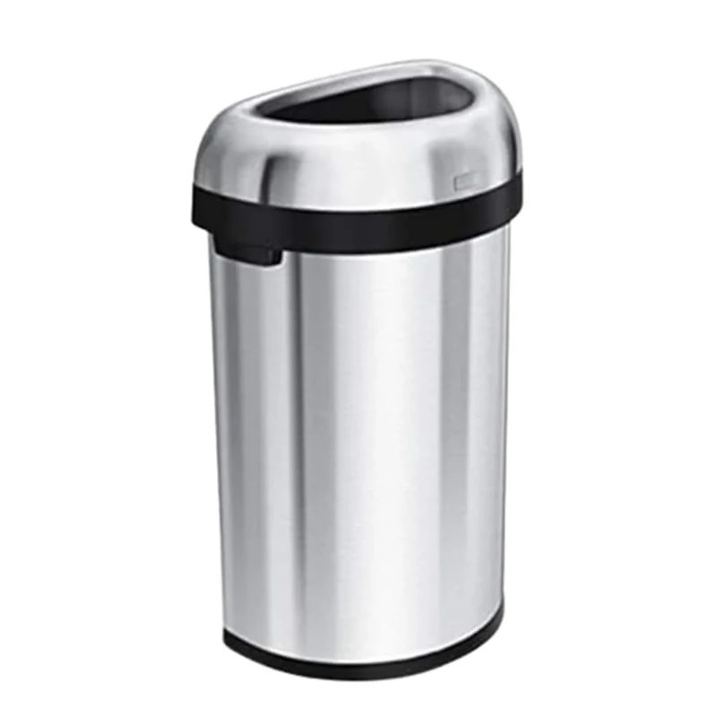simplehuman CW1468 60L Semi-Round Open Office Business Commercial Bin, Large Capacity, Dent-Resistant, Lift-Off Lid, Side Handles, Non-Skid Base, Brushed Heavy-Gauge Stainless Steel - Image 1