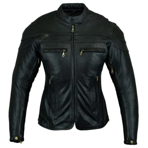 Bikers Gear Australia New Ladies Sturgis Premium Quality Soft Cowhide Leather Motorcycle Crusier Jacket with CE 1621-1 5 Piece Removable Armour, Black, 42 EU, 14 UK, Manufacture Size: XL