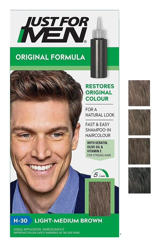 Just for men Original Formula Light-Medium Brown Hair Dye, Restores Original Colour for a Natural Look, H30