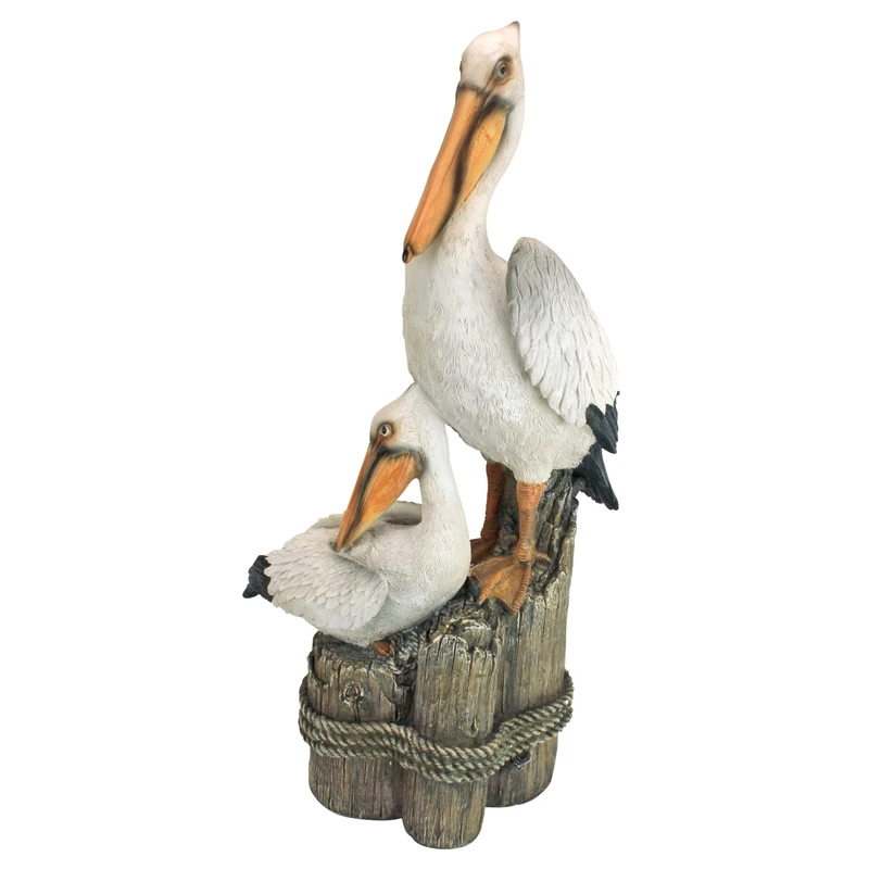 Design Toscano QL56458 Coastal Decor Ocean's Perch Pelicans Garden Bird Statue, 61 cm, Polyresin, Full Color