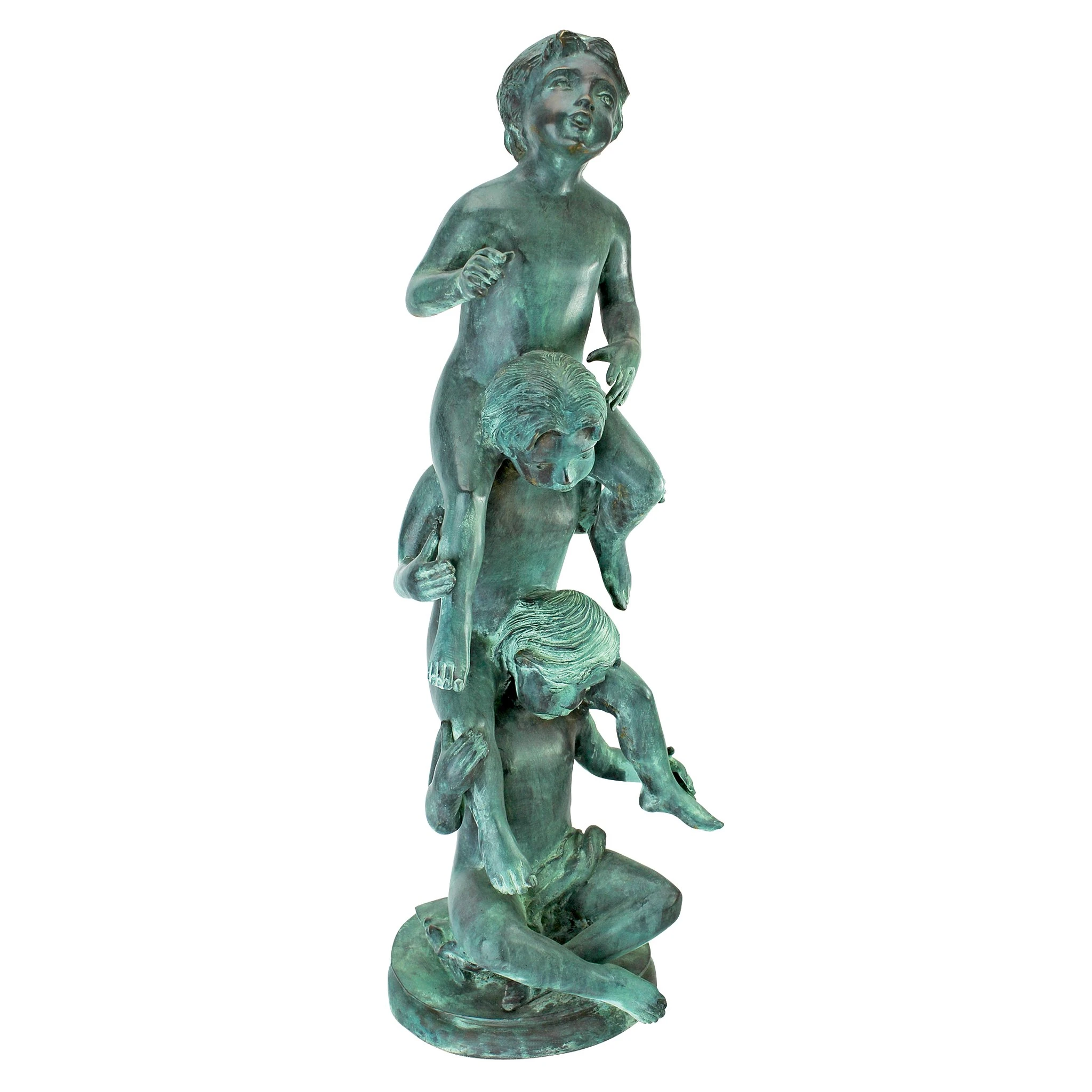 Design Toscano Child's Play Stacked Children Spitting Bronze Garden Statue - Medium