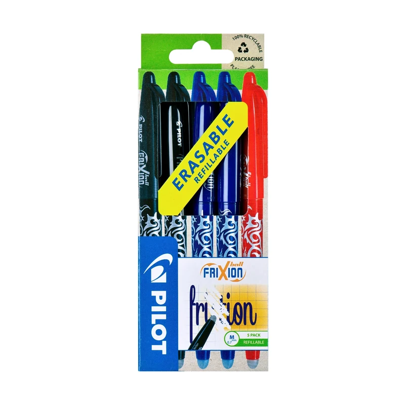 Pilot Frixion Erasable Rollerball 0.7 mm (Pack of 5) - 2 Black/2 Blue/1 Red