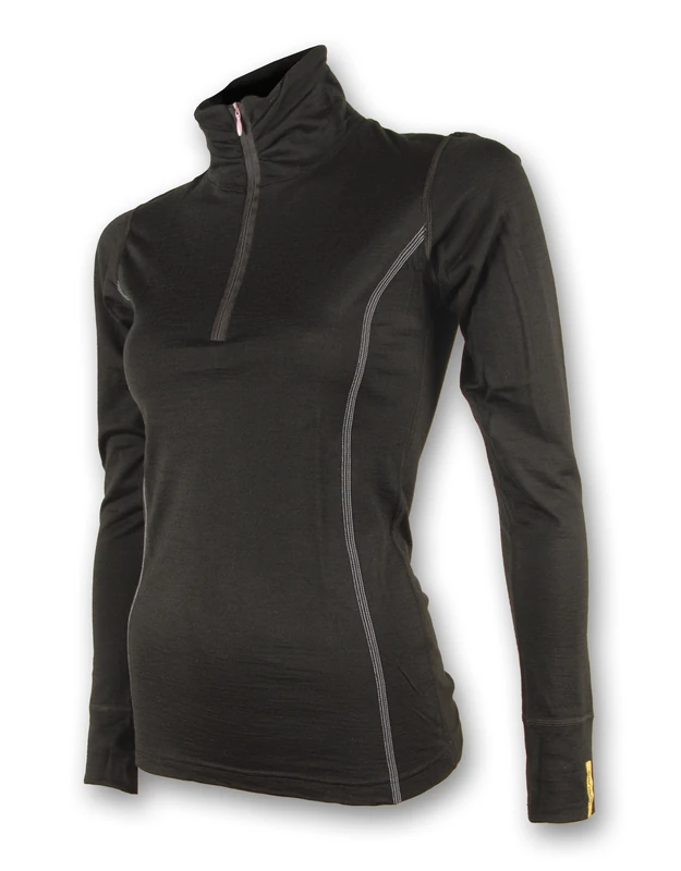 Sensor Merino Wool LS Women's T-Shirt with Zip, Black, S - Image 1