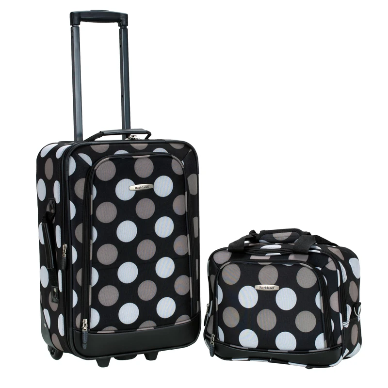 Rockland Fashion Softside Upright Luggage Set, New Black Dot, 2-Piece Set (14/19), Fashion Softside Upright Luggage Set