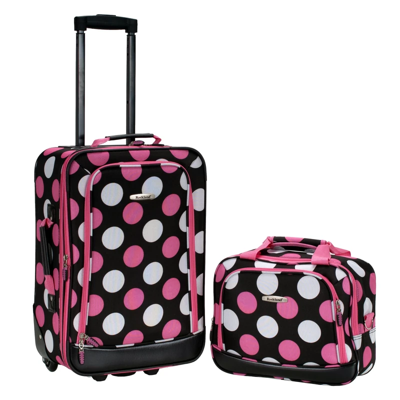 Rockland Fashion Softside Upright Luggage Set, Multi/Pink Dot, 2-Piece Set (14/19), Fashion Softside Upright Luggage Set