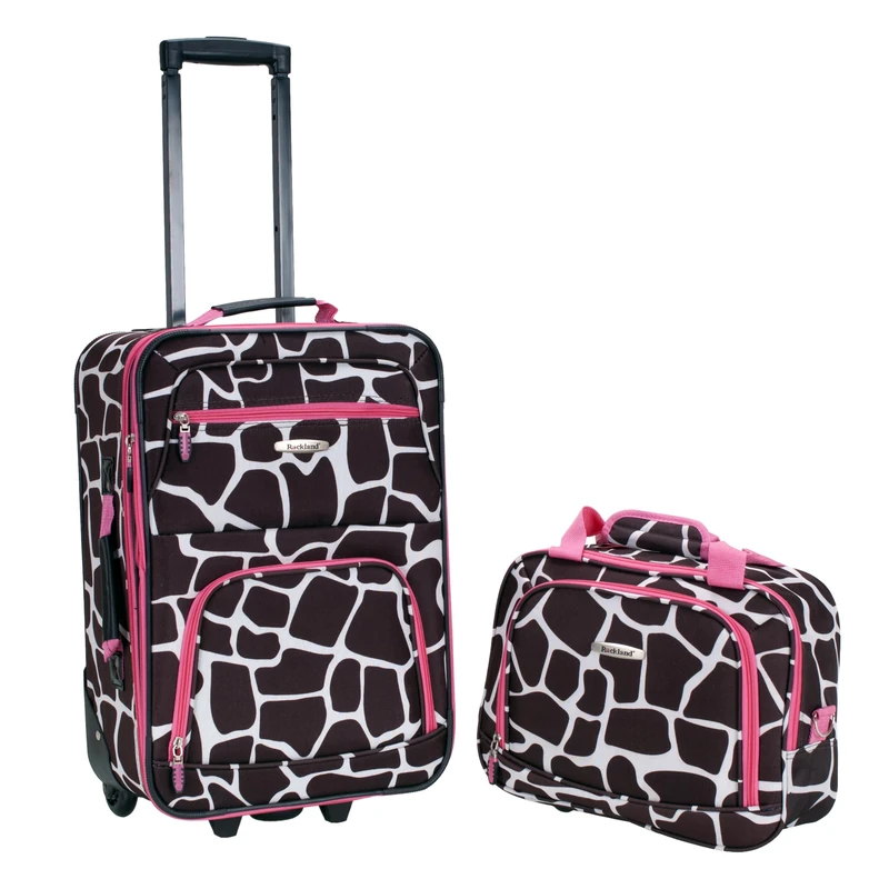 Rockland Fashion Softside Upright Luggage Set, Pink Giraffe, 2-Piece Set (14/19), Fashion Softside Upright Luggage Set