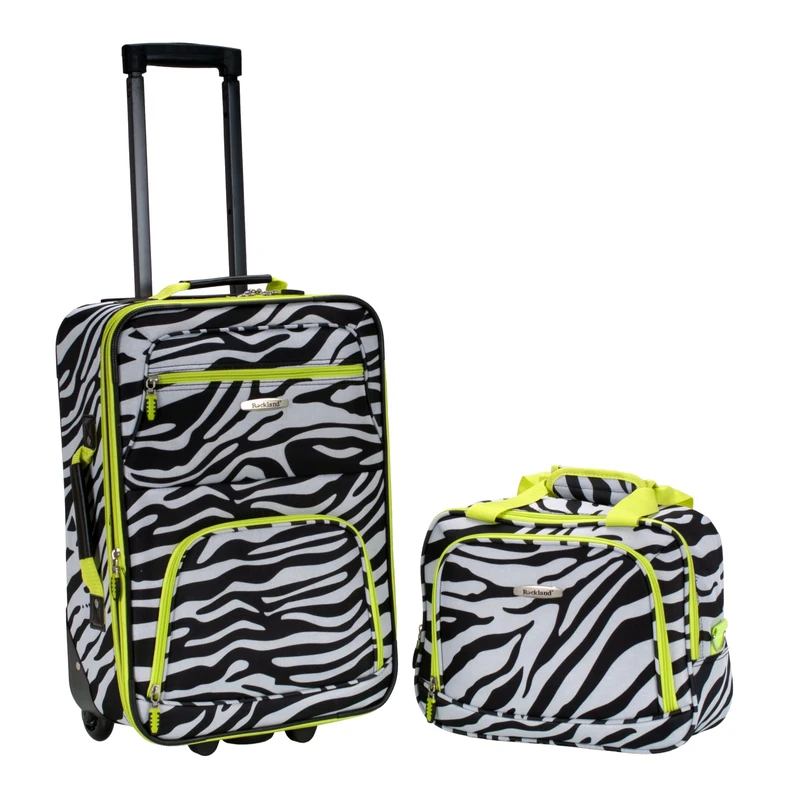Rockland Fashion Softside Upright Luggage Set, Lime Zebra, 2-Piece Set (14/19), Fashion Softside Upright Luggage Set