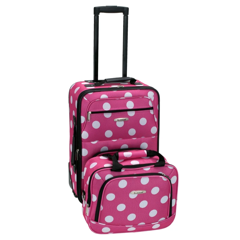 Rockland Fashion Softside Upright Luggage Set, Pink Dots,One Size