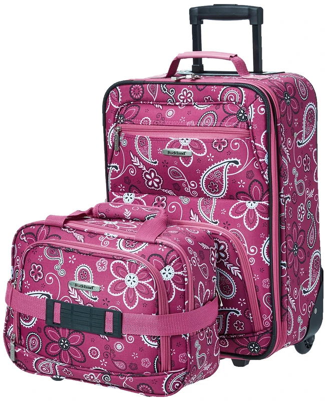 Rockland Fashion Softside Upright Luggage Set, Pink Bandana, 2-Piece Set (14/19), Fashion Softside Upright Luggage Set