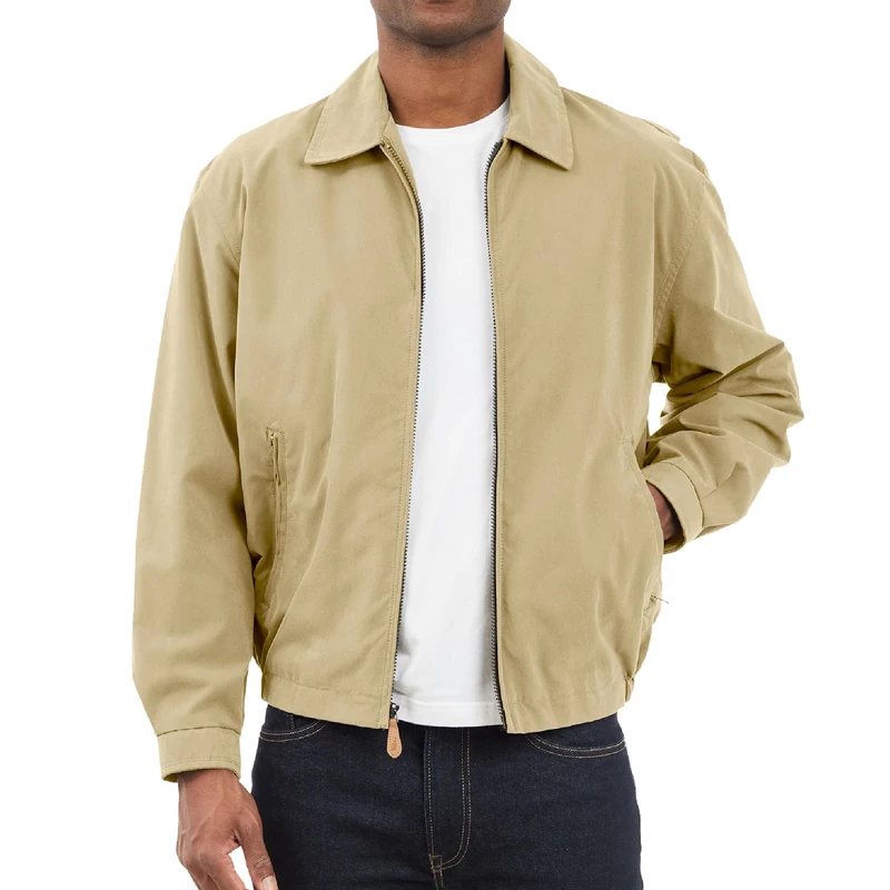 London Fog Men's Zip Front Light Mesh Lined Golf Jacket Cotton Lightweight, Camel, M