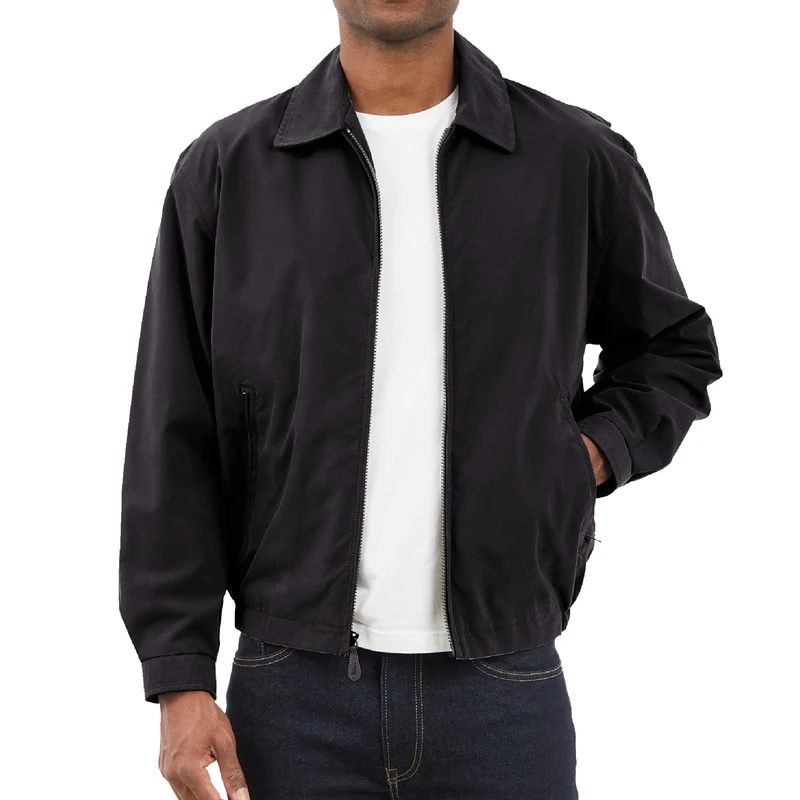 London Fog Men's Zip Front Light Mesh Lined Golf Jacket Cotton Lightweight, Black, S