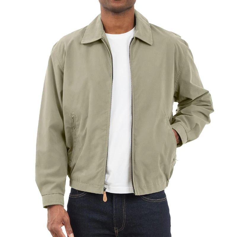 London Fog Men's Zip Front Light Mesh Lined Golf Jacket Cotton Lightweight, Cement, XL