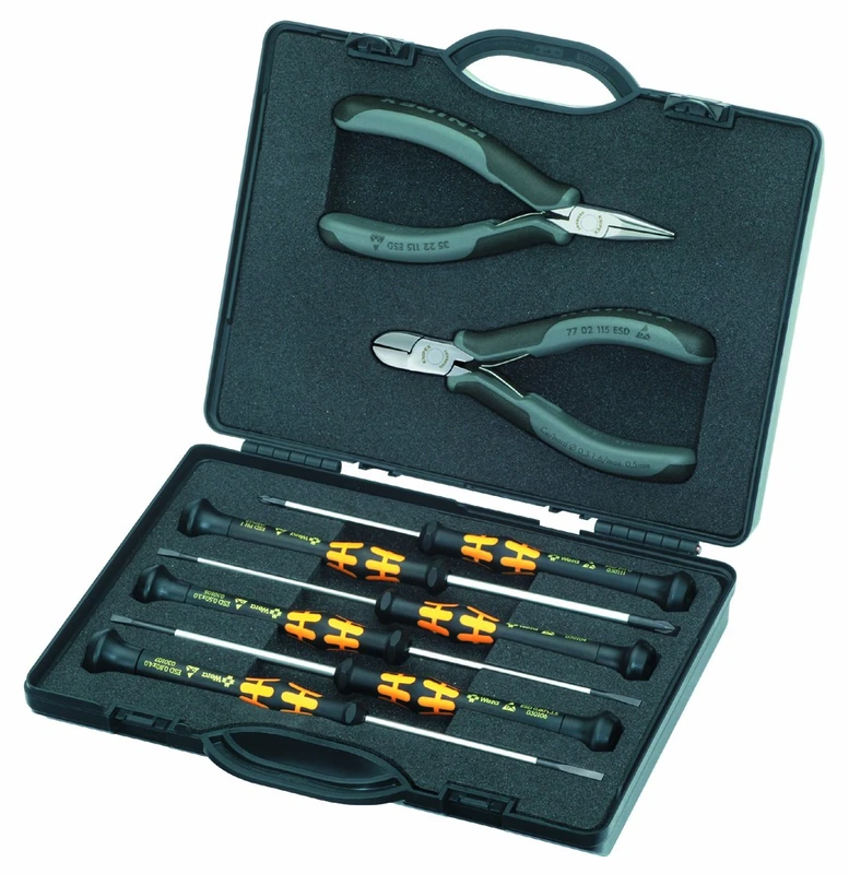KNIPEX 8 Pc Electronics ESD Tool Set ESD in Plastic Case Mold Foam - Image 1