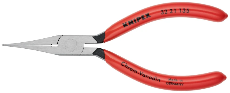 KNIPEX Tools - Long Nose Relay Adjusting Pliers, Flat Tips (3221135), Red