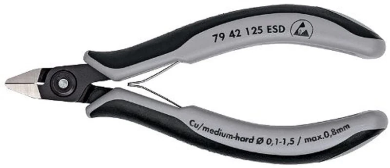 Knipex 79 42 125 ESD - pliers (Side-cutting, Chromium-vanadium steel, Plastic, Black/Grey)
