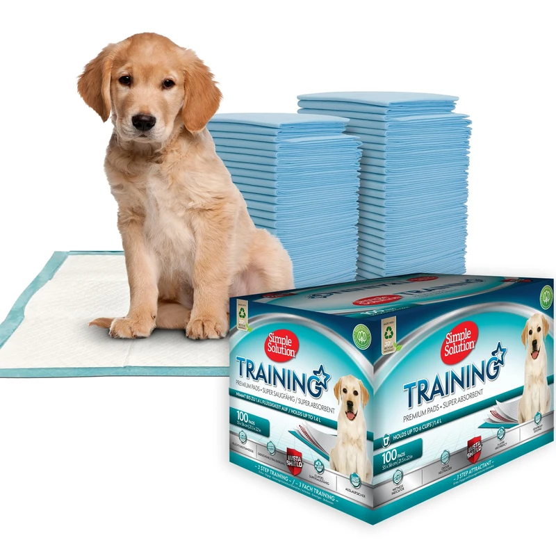 Simple Solution Super Absorbent Premium Dog and Puppy Training Pads Pack of 100. 55x56cm. Leak-proof 6 layer design. Anti-slip, odour-neutralising. Large 100 Pack