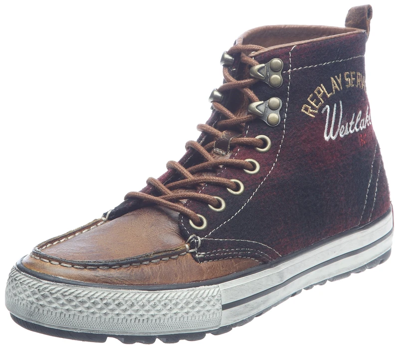 Replay Rodney Check, Men's Fashion Trainers, Dark red, 8 UK - Image 1