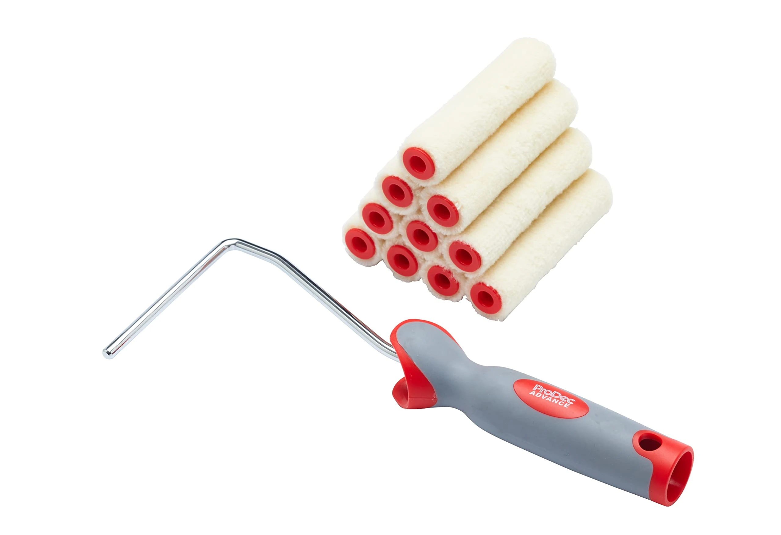 ProDec 11 piece 4 inch Gloss Pile Mohair Mini Paint Rollers and Frame for a Smooth Finish with Gloss and Satin Paint, Varnish and Woodstain on Skirting Boards, Window Sills, Doors, Cabinets, Metal, 4"