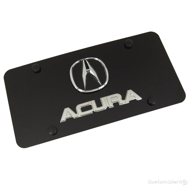 Au-TOMOTIVE GOLD Acura Chrome Logo + Name On Black License Plate - Image 1