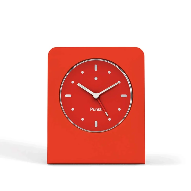 Punkt. AC01 Quiet Bedside Alarm Clock, Analogue, Non-Ticking, Battery Powered, Light with Snooze Function, suitable for bedroom, Office or Travel - Red - Image 1